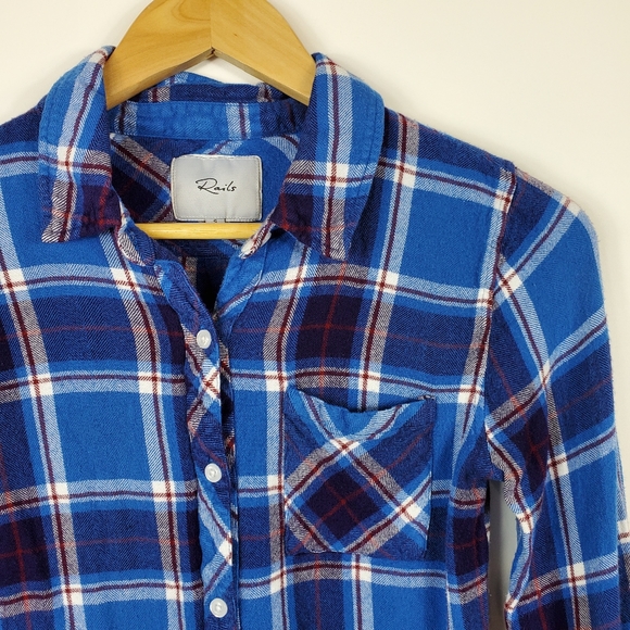 Rails Hunter Blue White Plaid Button Down Shirt - Picture 2 of 8